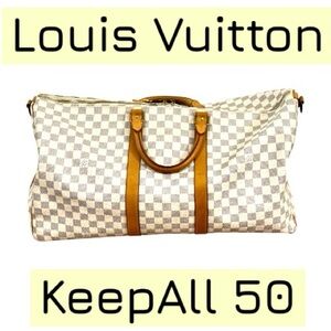 Louis Vuitton Damier Azur KeepAll 50 w luggage tag. RARE EXCELLENT COND! w/COA